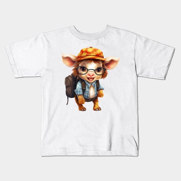 Back To School Cow Kids T-Shirt by Chromatic Fusion Studio